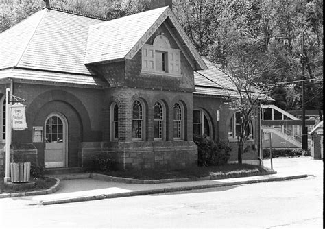 Old Train Station with Trees in Black and White