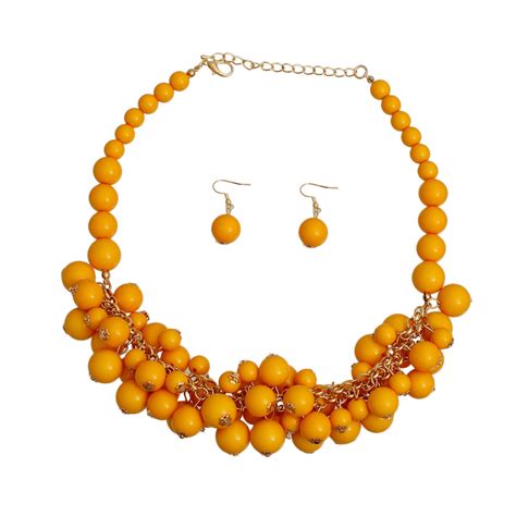 Mustard Ball Bead Cluster Collar Set Browsebrooklyn