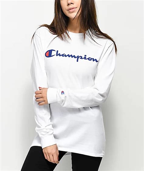 Champion Front Script Logo White Long Sleeve T-Shirt | Zumiez