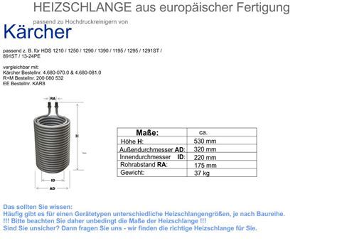 Heizschlange Heizspirale f Kärcher HDS 1195 1295 1291ST 891ST 13 24PE