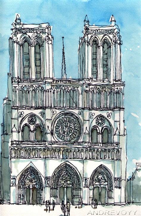 Paris Notre Dame Cathedral Front Art Print From An Original Watercolor