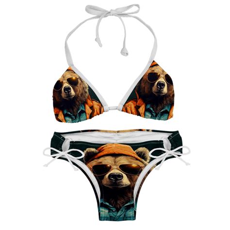 Vintage Bear Adjustable Strap Detachable Sponge Bikini Set Two Pack For Beach And Pool