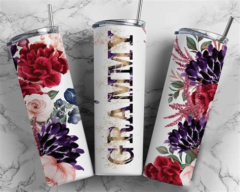 Grammy Tumbler Wrap Png Red Purple Floral Tumbler Wrap Seamless