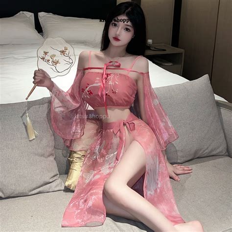 Jual KTS 1502 Set Lingerie Cosplay Costume Chinese Princess Hanfu Premium Pink Hanfu Lingerie