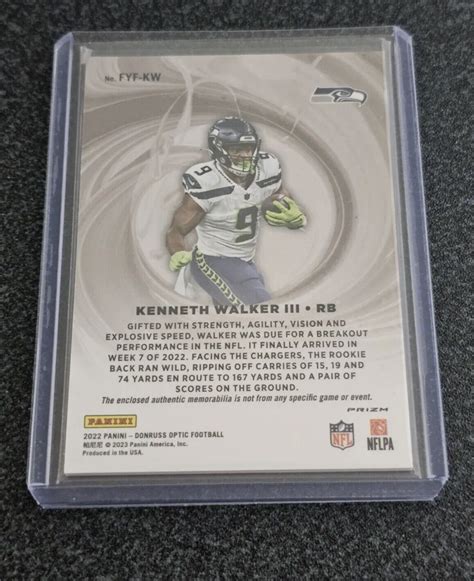 Kenneth Walker III FYF KW 2022 Donruss Optic First Year Fresh Patch RC