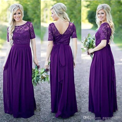 Country Style 2016 Purple Long Boho Bridesmaid Dress With Half Sleeves