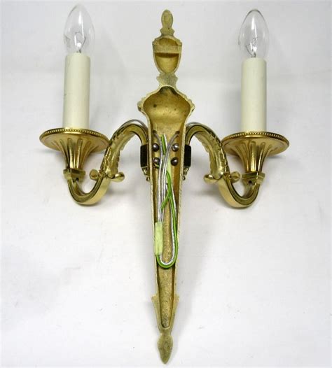 Antique Pair Of English Gilt Bronze Twin Light Wall Candle Sconces