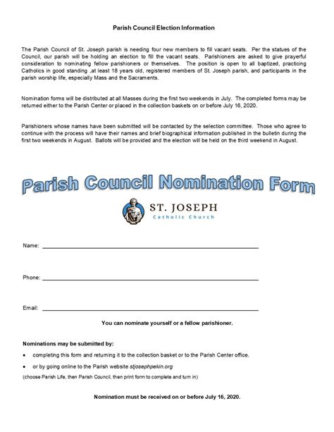 Parish Council Nomination Form St Joseph Catholic Church