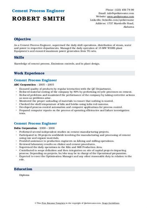 10 Cement Process Engineer Resume Samples Templates For 2025