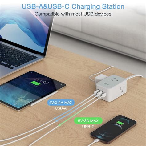 Small Flat Plug Power Strip, Ultra Thin Extension Cord With 3 Usb Wall Charger ( - Power Strips ...