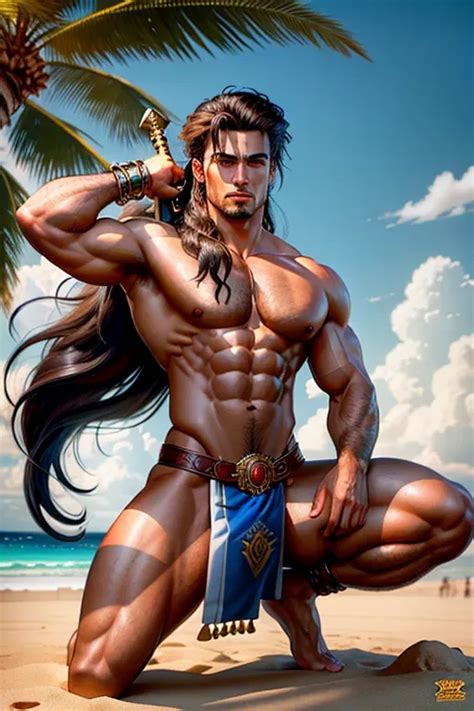 Dopamine Girl A Illustration Of Muscled Male Warrior In A Loin Cloth