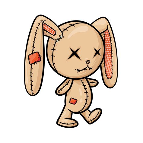 Crazy voodoo rabbit. Colored cute evil rabbit isolated. Sewn voodoo ...