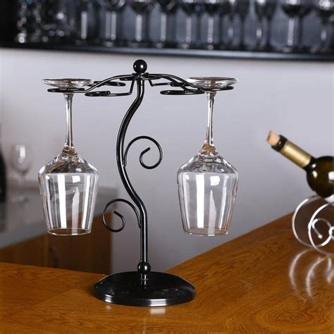 Elegant 6 Hook Silver Chrome Tone Metal Wine Glass Holder Stand Stemware Rack Wine Glass