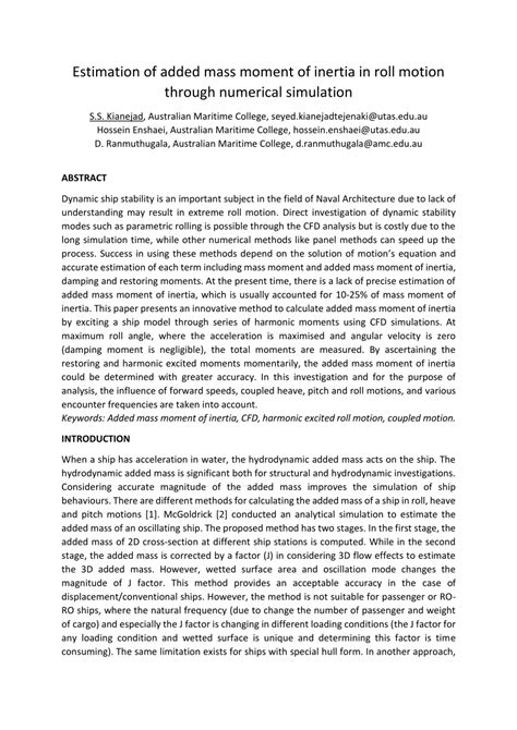 PDF Estimation Of Added Mass Moment Of Inertia In Roll Motion Through