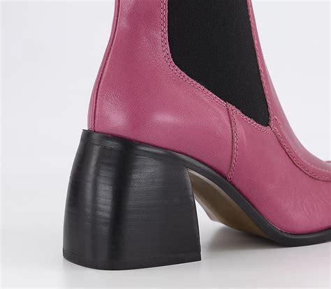 Office Axel Square Toe Apron Block Heel Ankle Boots Pink Leather Womens Chelsea Boots