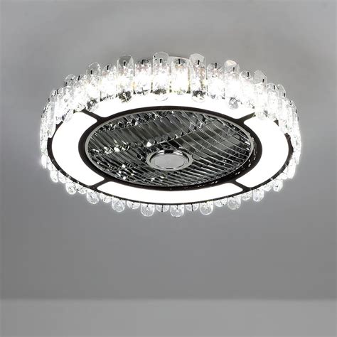 Round Crystal Flush Mount LED Ceiling Fan Light – Living and Home