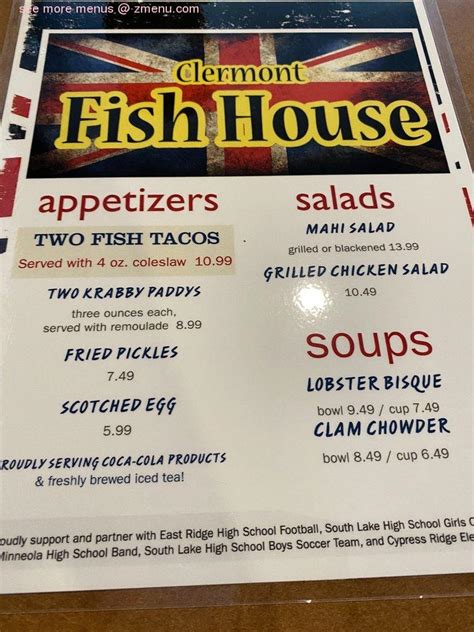 Menu at Clermont Fish House restaurant, Clermont