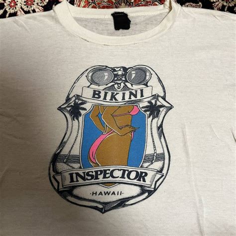 レア ビンテージ エロT BIKINI INSPECTOR 古着 シングルステッチ Tシャツ HAWAII 半袖 ヴィンテージ クリーム