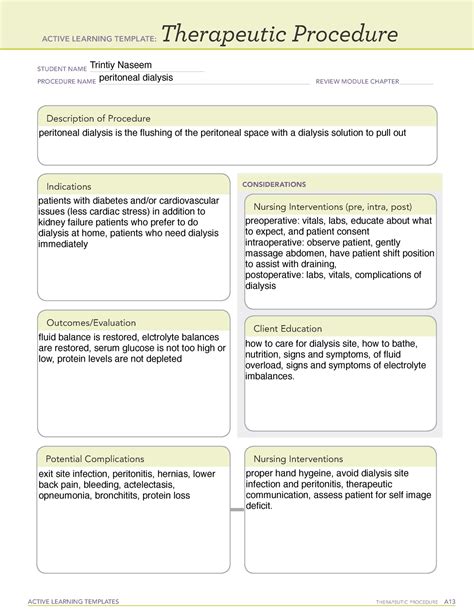 Peritoneal dialysis therapeutic procedure - ACTIVE LEARNING TEMPLATES THERAPEUTIC PROCEDURE A ...