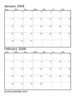 Download 2068 Printable Calendars