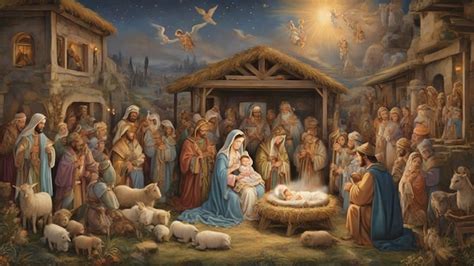 Premium Ai Image Mary Joseph And Baby Jesus Surrounded By Angels