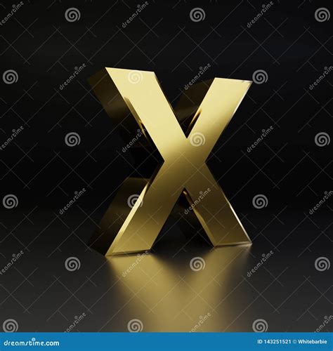 Golden Letter X Uppercase D Render Shiny Metal Font Isolated On Black