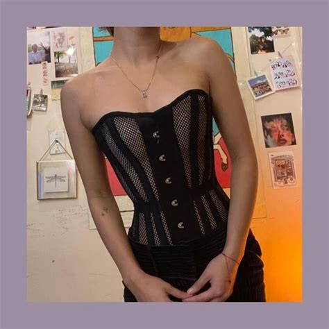 Longline Black Mesh Waist Taming Overbust Corset 4 Depop