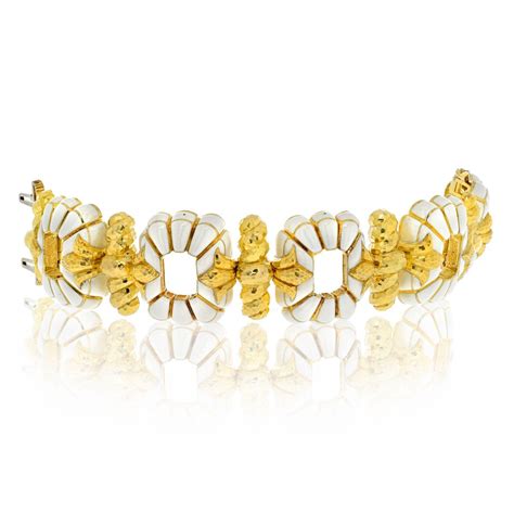 David Webb Platinum And K Yellow Gold White Enamel Open Link Bracelet