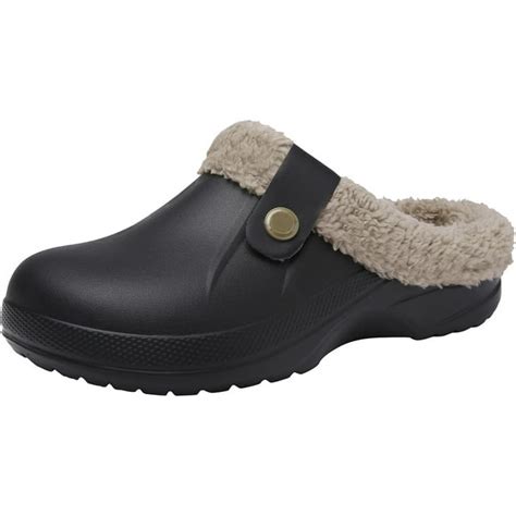 Waterproof Slippers Women Men Fur Lined Clogs Winter Garden Shoes Warm ...