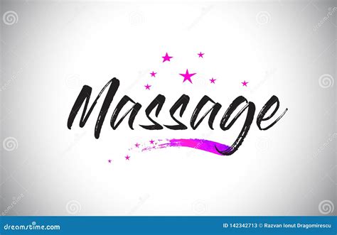 Massage Handwritten Word Font With Vibrant Violet Purple Stars And Confetti Vector Stock Vector