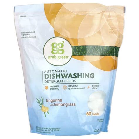 Grab Green Automatic Dishwashing Detergent Pods Tangerine With Lemongrass 60 Loads 2 Lbs 6