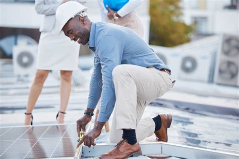 Black Man Engineer And Solar Panel Grid Installation Of Construction