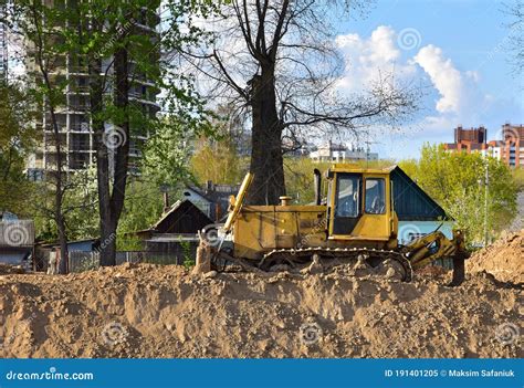 Dozer Working At Construction Site Bulldozer For Land Clearing