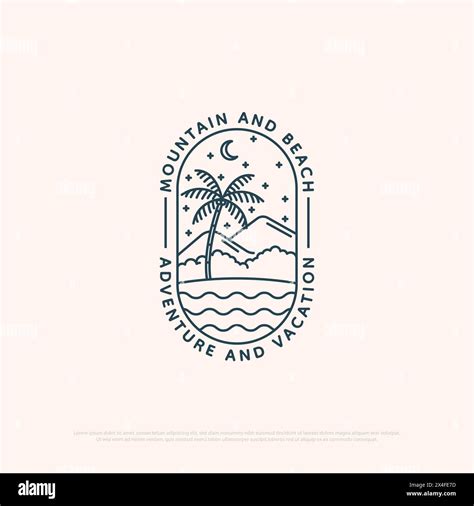 Mountain And Beach Vacation Logo Design With Line Art Simple Vector