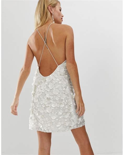 Asos 3d Floral Backless Mini Dress In White Lyst