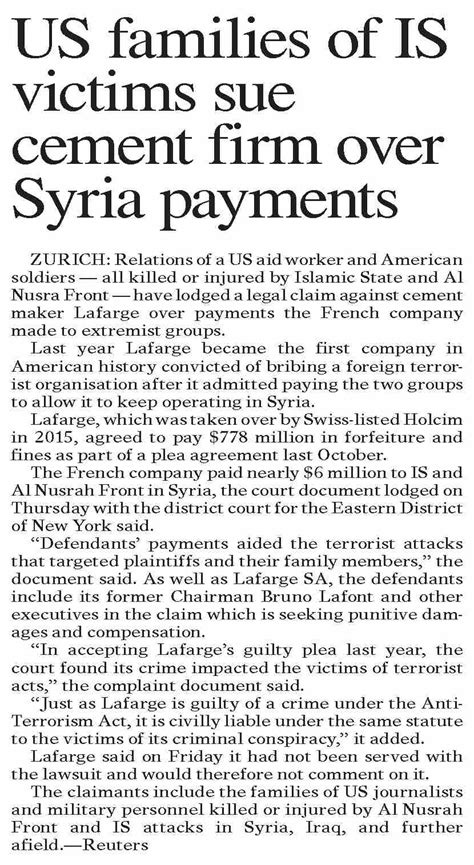 Dawn Epaper Jul Us Families Of Is Victims Sue Cement Firm