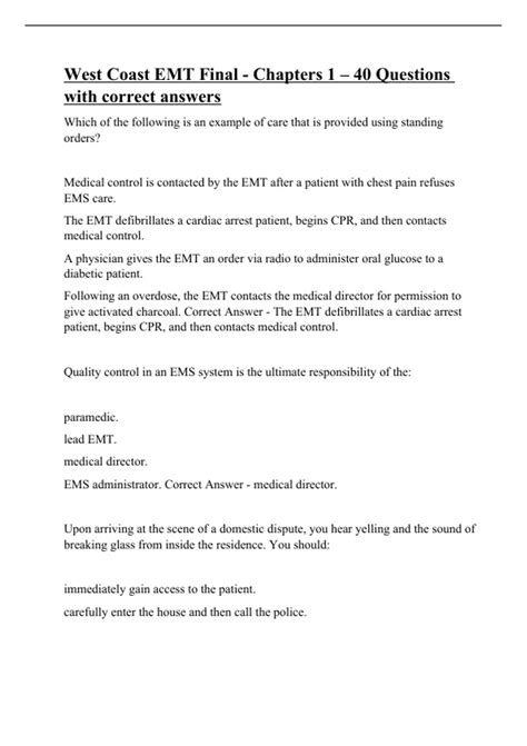 West Coast EMT Final - Chapters 1 – 40 Questions with correct answers