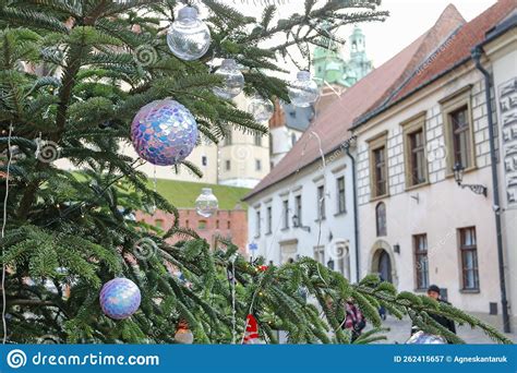 Krakow Poland December Christmas Decorations On Kanonicza