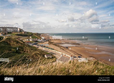 A Cliff Top View Of The Beach And Pier At Saltburn By The Seaengland