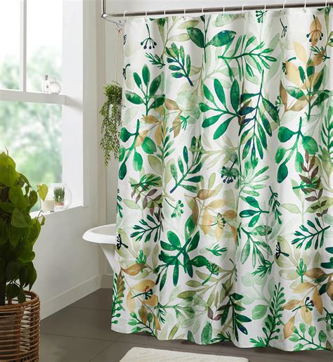 Estmy Cute Green Eucalyptus Leaves Fabric Shower Curtain Spring Summer