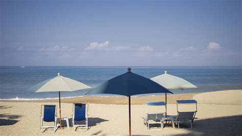 Blue And White Patio Umbrella On Beach During Daytime Photo Free Jal