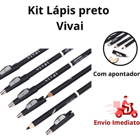 KIT 5 UNIDADES Lápis de Olho Preto Vivai apontador lápis preto