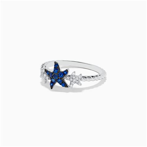 Seaside 14k White Gold Sapphire And Diamond Starfish Ring