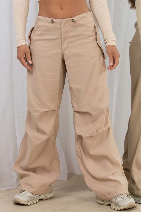 Women S Beige Cargo Pants With Toggle Detail Uk