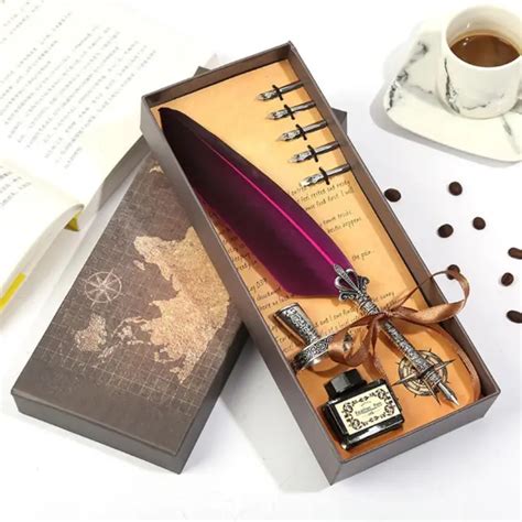 RETRO CALLIGRAPHY FEATHER Dip Pen Writing Ink Quill Fountain Pen Set