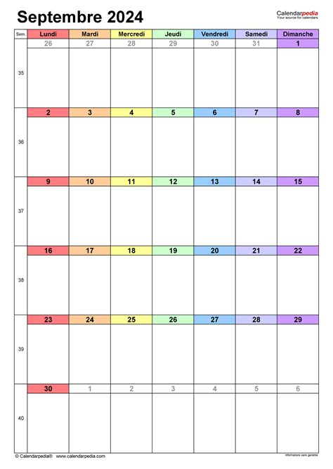 Calendrier Septembre Excel Word Et Pdf Calendarpedia
