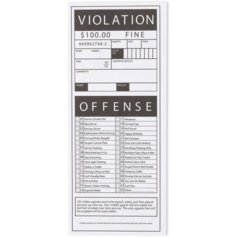 Fake Parking Ticket Printable