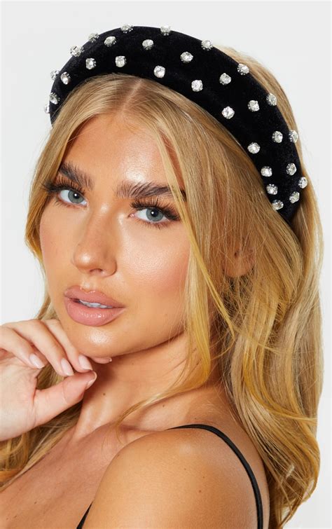 Black Velvet Diamante Chunky Headband Prettylittlething