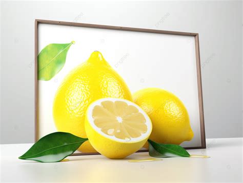 Dos Limones Con Hojas Y Un Marco PNG Limon Arte 3d PNG Imagen Para