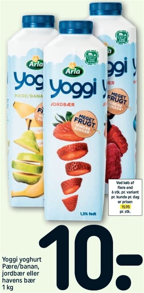 Yoggi Yoghurt Pære Banan Jordbær 1kg tilbud hos Rema 1000